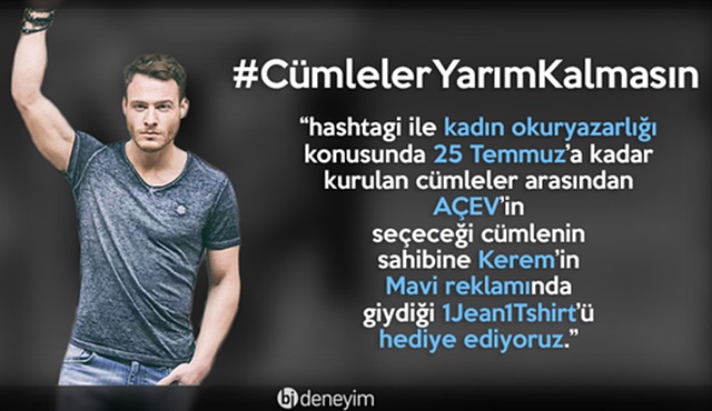 AÇEV'e destek ol, Kerem'in Mavi reklamında giydiği 1Jean1T-Shirt'ü kap!